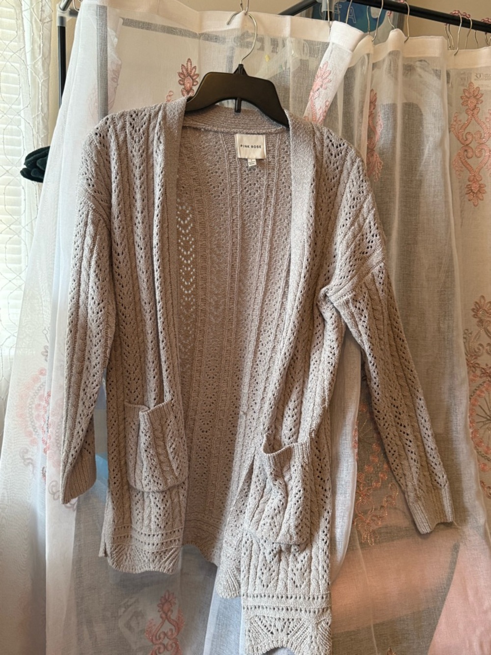 Light Gray Open-Front Knit Cardigan